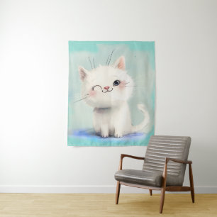 Tapete De Parede Gatinho Branco Bonito
