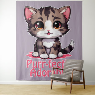 Tapete De Parede Gatinho Chibi Kawaii, Puro e Adorável, de cor rosa