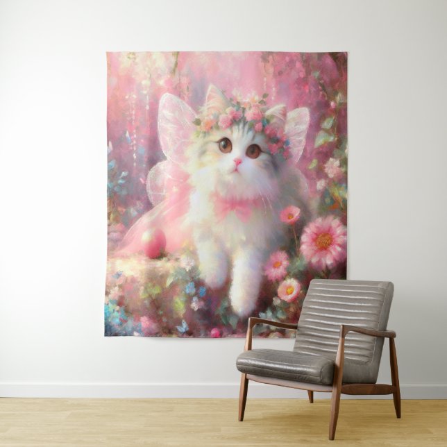 Tapete De Parede Gatinho em Rosas e pintura de flores (In Situ)