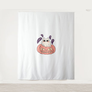 Tapete De Parede Gatinho fantasma em uma camiseta clássica de abóbo