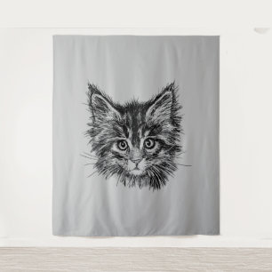 Tapete De Parede Gatinho preto e branco rosto de Cinza