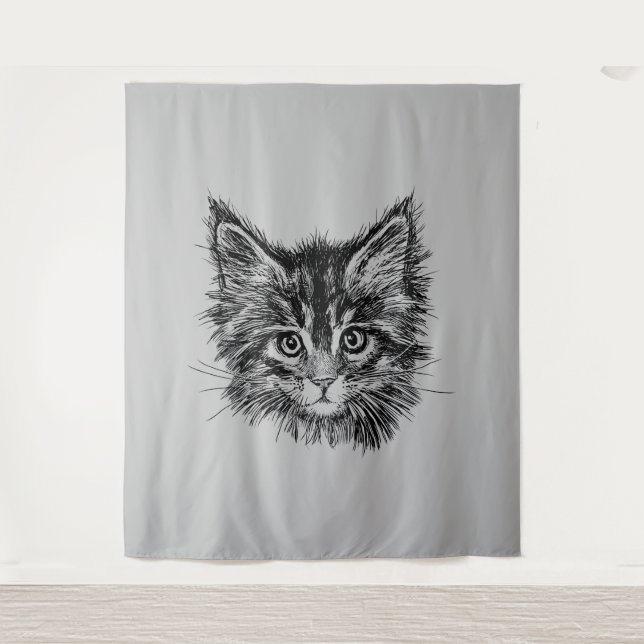 Tapete De Parede Gatinho preto e branco rosto de Cinza (Frente)