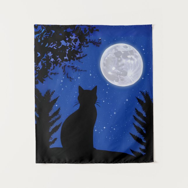 Tapete De Parede Gato a olhar para a lua cheia (Frente)