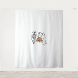 Tapete De Parede Gato abre Halloween Engraçado Esqueleto e Gato Pre