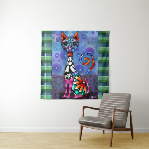 Tapete De Parede Gato Abstrato Funky de Olhos Grandes e Caprichoso