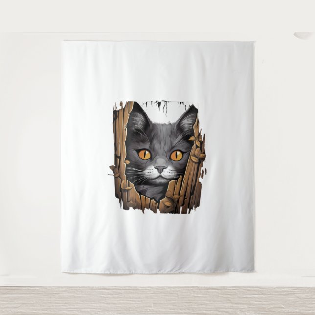 Tapete De Parede Gato bonito de tecido rasgado - Camisa T de Gatos (Frente)