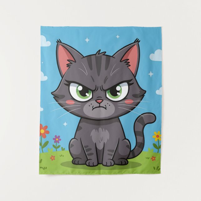 Tapete De Parede Gato cinza zangado pequeno (Frente)