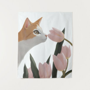 Tapete De Parede Gato Curioso Floral de Primavera