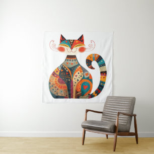 Tapete De Parede Gato de Arte Popular Colorida