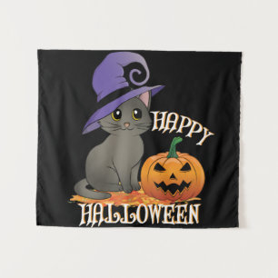 Tapete De Parede Gato de Halloween com Pumpkin