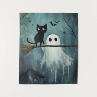 Tapete De Parede Gato de Halloween e Espírito Voando na Broca