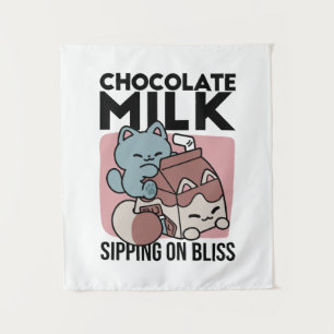 Tapete De Parede Gato de Leite Chocolate Kawaii – Bebida Aconchegan