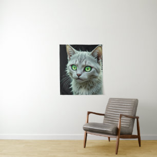 Tapete De Parede Gato de Olho Verde Retrato Místico Gato Arte
