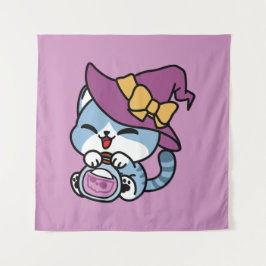 Tapete De Parede Gato do Halloween Tabby - Chapéu das Bruxas e Arte