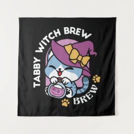 Tapete De Parede Gato do Halloween Tabby - Chapéu das Bruxas e Arte