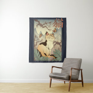 Tapete De Parede Gato - Estilo de Arte Japonês