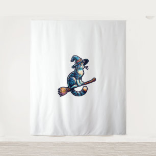 Tapete De Parede Gato Feiticeiro Halloween Bruxa Mística Gata Passa