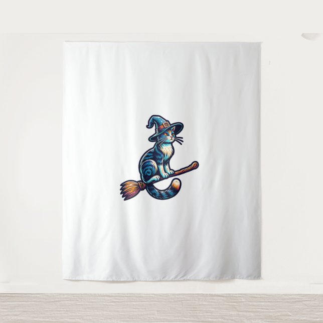 Tapete De Parede Gato Feiticeiro Halloween Bruxa Mística Gata Passa (Frente)