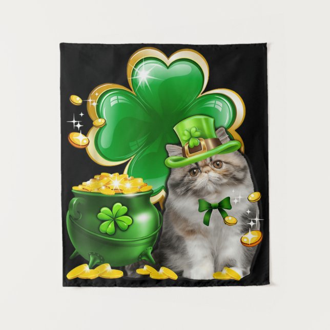 Tapete De Parede Gato Gato Gelado Shamrock Santo irlandês Dia de Pa (Frente)