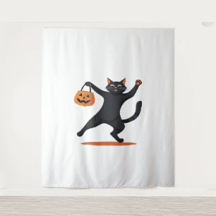 Tapete De Parede Gato negro se entalando na cesta do Halloween, bal