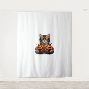 Tapete De Parede Gato Negro Segurando Pumpkin Halloween Amantes De