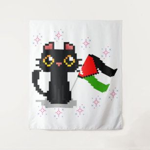 Tapete De Parede gato preto bonito segura bandeira da Palestina