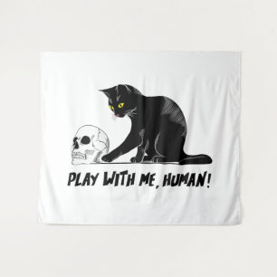 Tapete De Parede Gato Preto Com Caveira Brincando Comigo Cansado