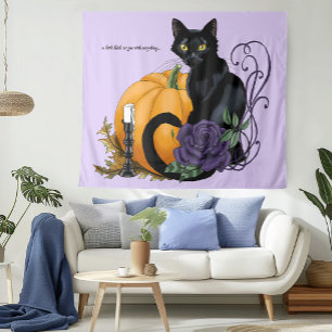 Tapete De Parede Gato Preto Rosa Roxa Abóbora Outono