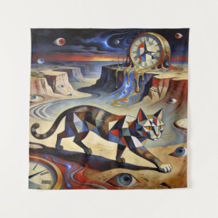 Tapete De Parede Gato Surrealista Derretendo Relógios Inspirado em