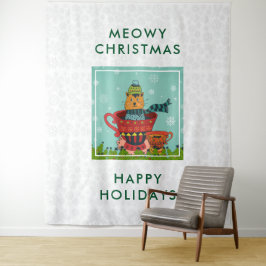 Tapete De Parede Gato Whimsso Sentado em um Natal Teacup