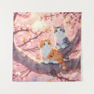 Tapete De Parede Gatos Bonitos Numa Árvore De Flor De Cereja