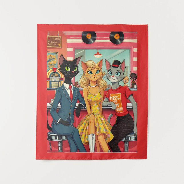 Tapete De Parede Gatos de adolescente de meio século em um restaura (Frente)