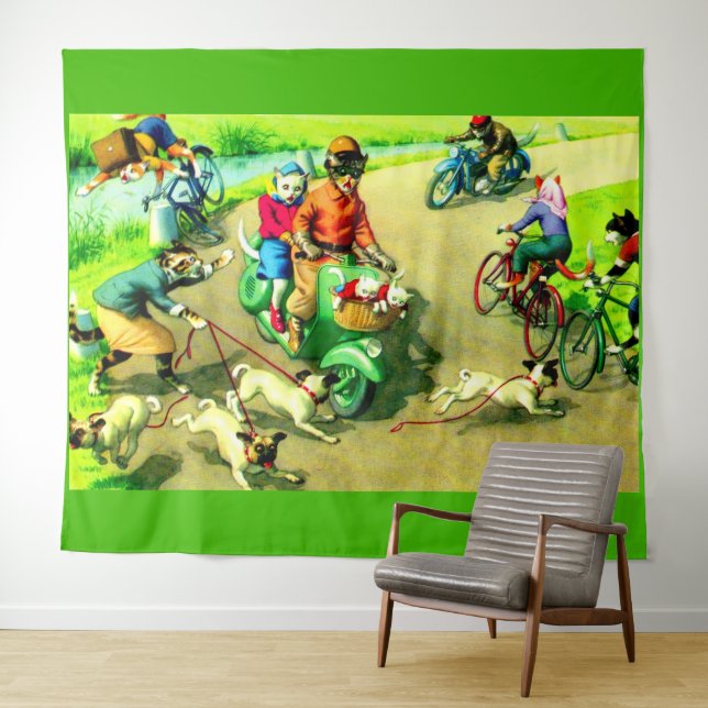 Tapete De Parede Gatos de manutenção em motociclos e bicicletas (In Situ (Horizontal))