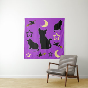 Tapete De Parede Gatos e Chapéus de Bruxas
