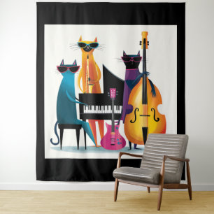 Tapete De Parede Gatos Músicos de Cool Jazz Banda