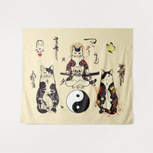 TAPETE DE PAREDE GATOS SAMURAI NO CÉREBRO,ESQUELETO,TATUAGENS DE BO