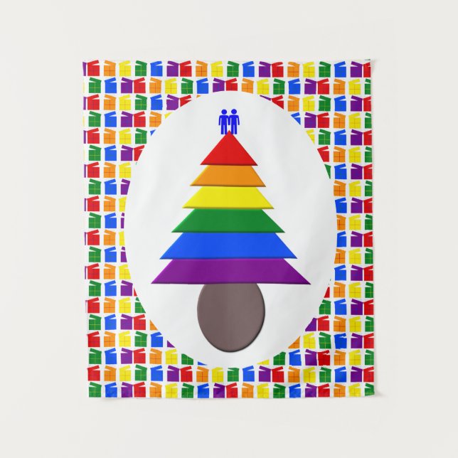 Tapete De Parede Gay Men Árvore de Natal Arco-Íris e Presentes (Frente)