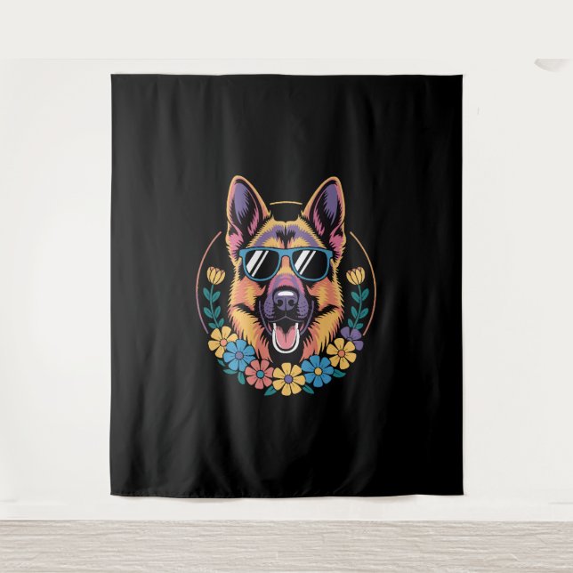 Tapete De Parede German shepherd de tendências no estilo Floral (Frente)