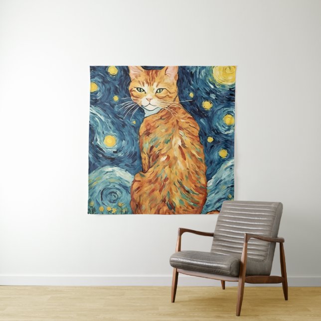 Tapete De Parede Ginger Tabby Cat na Noite Estrelada (In Situ)