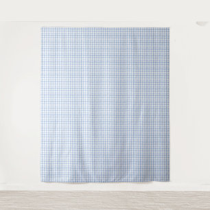 Tapete De Parede Gingham Branco e Azul de Aquarela
