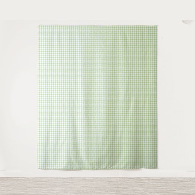 Tapete De Parede Gingham Branco e Verde da Aquarela (Frente)