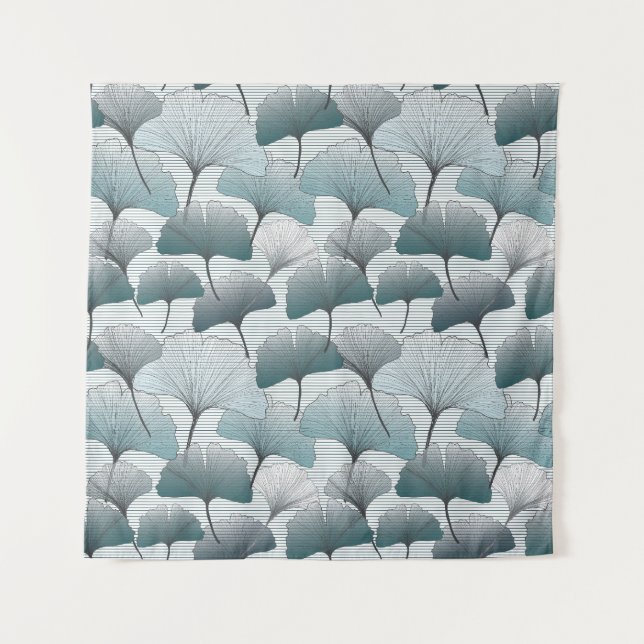 Tapete De Parede Gingko Biloba, padrão azul perfeito. (Frente)