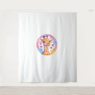 Tapete De Parede Girafa Com Coração Adorável Amor Colorido