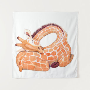 Tapete De Parede Girafa Dormindo: Gentil Aquarela