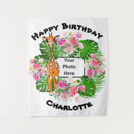 Tapete De Parede Girafa safari de aniversário fofa  | floresta trop