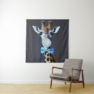 Tapete De Parede Girafa usando óculos, gravata borboleta soprando c