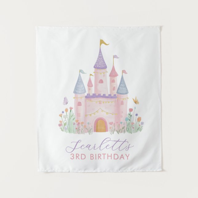 Tapete De Parede Girls Birthday Backdrop Princess Party Castle (Frente)