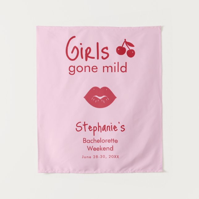 Tapete De Parede Girls Gone Mild Pink and Cherry Red Bachelorette   (Frente)
