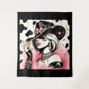 Tapete De Parede Glam Rústico Cowgirl Rosa Brilho Impressão Cowhide