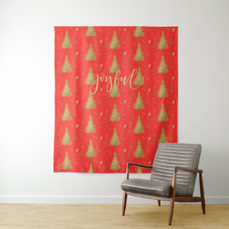 Tapete De Parede Gold JOYFUL on Red Christmas